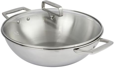 Cristel | Wok en INOX ø28 Cm, 2 Anses Fixes, avec Couvercle en Verre