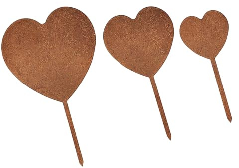 Sbshiouu Set mit 3 Herz-Gartenstecker für Outdoor-Dekoration, wetterfest, Metall-Kunstdekorationen mit Rost-Patina-Finish, Hochzeit, Party, Dekoration