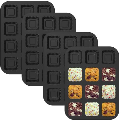 JUNFEIFLUX Lot de 4 Mini Moule à Pain, 35x26cm Anti-adhésif Backform Mini Kastenform für 48 Muffins, Muffin Backform für Ofen Backen Pain Chocolate Muffin Brownie