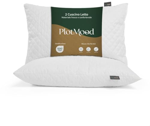 PlotMood Cuscino Memory Foam Fiocchi - Cuscini per Dormire di Lato o Supini - Guanciali Letto Coppia Extra Comodi - 45x75 H12cm, 2 pezzi