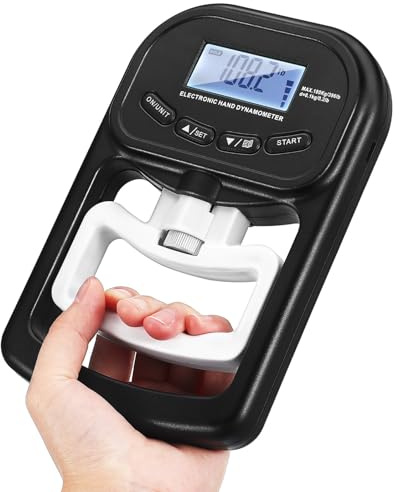 Lurrose Dinamometro Digitale per Forza Muscolare Mano Ricaricabile Plastico Nero Capacità 1-180 Kgf per Allenamento Riabilitativo e Fitness