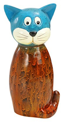 Dehner Zaunfigur Mieze, ca. 23.5 x 12 x 9 cm, Polyresin, rot/blau, Bunt | Polyresin, hellblau/braun