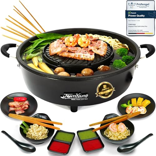 TomYang Hot Pot Premium – incl. Premium accessory, Swiss coating and more than 100 Recipe Videos. The Original Thai Grill & Hot Pot, Electric Thai BBQ Multi Cooker. Hotpot chinese pot