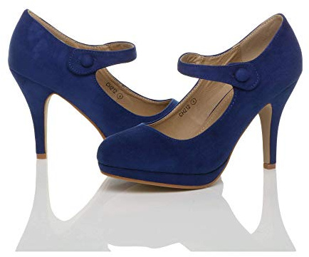 AJVANI Womens Ladies Medium high Heel Mary Jane Strap Party Evening smart Work Court Shoes Pumps Size