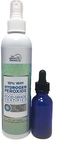 Miracle 12% Hydrogen Peroxide Food Grade 8 oz Spray Bottle with 1 Dropper - Recommended by The One Minute Cure Book