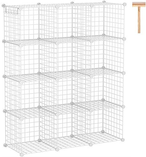 C&AHOME Cube de Rangement en Fil métallique, Organisateur de Rangement à 12 Cubes en métal, bacs de Rangement à grilles en C, Armoire de Placard Bureau 36,6 L x 12,4 l 48,4 H Blanc