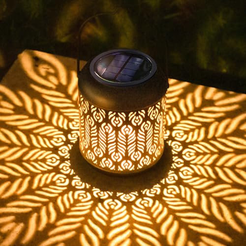 LeiDrail Solar Lanterns, 2 Pack Metal Garden Lights Garden Oranments Outdoor Waterproof Birthday Gifts Decorative Light Gifts for Mom Women Grandma Wife Patio Lawn Table