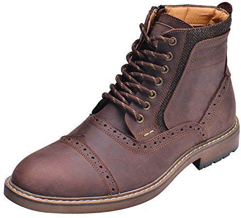 ANUFER Hombres Elegante Piel Genuina Botines Cordones&Cremallera Lateral Brogues Zapatos de Vestir Café SN01915 EU42