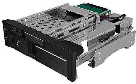 ICY BOX 2-Fach Wechselrahmen für 1x 2,5 & 1x 3,5 Festplatten (SATA/SAS) in 5,25 Zoll Schacht, Sata III (6 Gbit/s), für HDD/SSD, Trägerlos, Aluminium, IB-173SSK