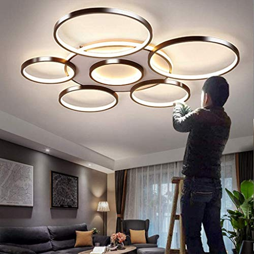 GHY LED Deckenleuchte Dimmbare Wohnzimmerlampe Deckenlampe Metall Aluminium Gebürstet Acryl-Schirm Fernbedienung Helligkeit Einstellbar Moderne Designer-Lampe Esszimmer Schlafzimmer Küche,7 Rings