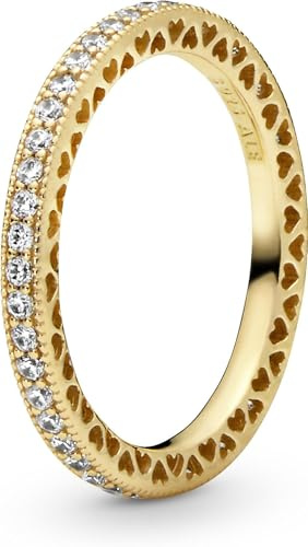 Pandora Signature Ring Pandoras Herzen, 14-karätig vergoldet, mit klarem Cubic Zirkonia
