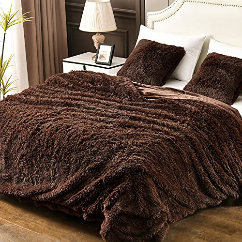 YUSOKI - Manta de pelo sintético de tamaño individual (marrón, 152 x 203 cm), sin cojines, para invierno, ligera, afelpada, suave, acogedora, de microfibra cómoda, lavable