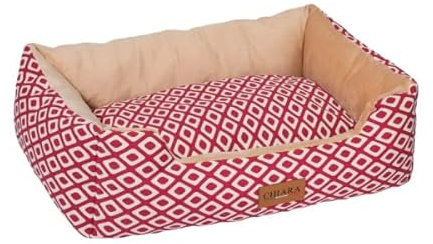Chiara Hundebett für kleine und mittelgroße Hunde (waschbarer Bezug und Kissen, Größe 65 x 50 cm, Antirutschmaterial an der Unterseite, Innenkissen mit wendbarem Design), Farbe: Weinrot