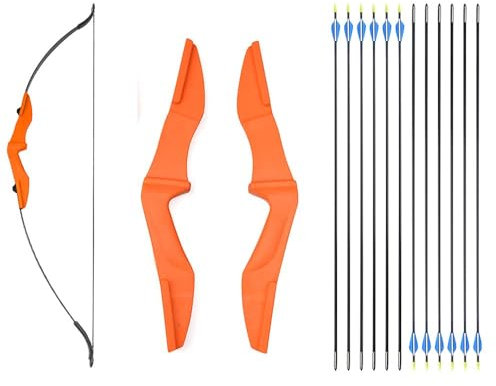 SHARROW 53 Zoll Takedown Recurvebogen Bogenschießen 30 35 40 lbs mit 12pcs 32'' Pfeile Rechtshand Linkshand Jagdbogen für Erwachsene Sportbogen Bogensportler, Recurve Bögen (Orange, 30lbs)