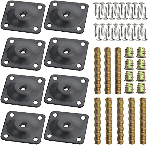 WMYCONGCONG 8 Sets Angled Furniture Leg Mounting Plates 5/16 (M8) T-Plate Heavy Duty Sofa Legs with Hanger Bolts Screws for Couches Seats (Black)