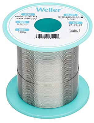 Weller WSW SCN M1 (T0051404799) Filo per saldatura senza piombo, diametro: 0,5 mm, peso: 100 g, lega Sn99.3Cu0.6Ni0.05, contenuto flusso 3,5%