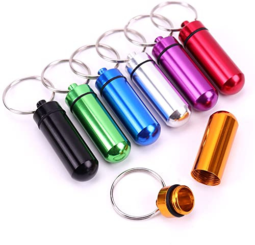 7 Stück Tragbare Mini-Pillendosen Wasserdichte Aluminiumlegierung Pillenflasche 7 Farben in 7 Tagen Pillenhalter Schlüsselbund Pillenbehälter