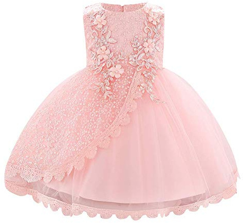 IWEMKE Robe Princesse Tulle Dentelle pour Bébé Filles - Sans Manches avec Fleur Brodée, Tutu Soirée Demoiselle d'honneur pour Communion, Pageant, Baptême, Fête, Anniversaire