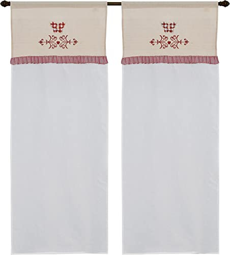 coppia di tendine a vetro da cucina art valence shabby tessutto effetto lino seta in poliestere con applicazione farfalla motivo scozzese e inserti provenzali mis 60x150cm dis gran tirolo rosso