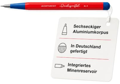 LEUCHTTURM1917 Drehgriffel Nr. 1 Kugelschreiber, Messing, Rot/Königsblau | Sechseckiger Messingkörper, Bauhaus Edition, dokumentenecht ISO 12757-2, nachfüllbar