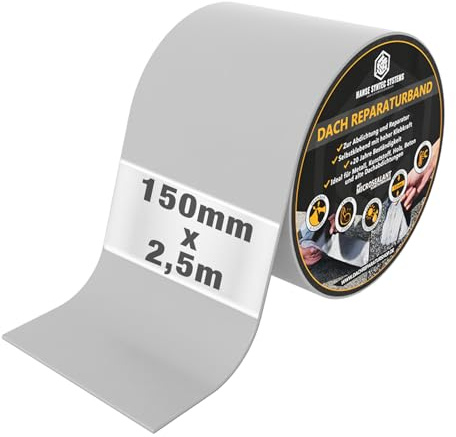 HSS Dach Reparaturband 20 Jahre beständig 150mm x 2,5m Grau selbstklebend | 150mm x 2,5m · Für Dach & Abdichtungen · Wasserdichtes Klebeband · Ohne Lösemittel · Graues MicroSealant Dichtungsband