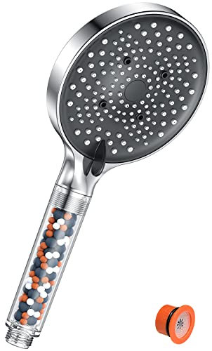 Soffione doccia anticalcare, YEAUPE PRO Soffione doccia alta pressione risparmio idrico, soffione doccia grande con 6 (130 mm di diametro) tipi di getto, cromato