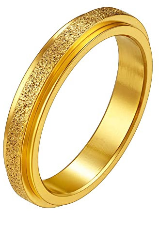 Richsteel Anti-Stress Ring Mann Drehbar Verlobungsring Frau Ehering Mann Edelstahl Viking Schmuck Mann Frau 4 mm Breit Farbe Gold Größe 61.5