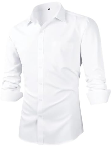 Beninos Mens Slim Fit Solid Point Collar Button Down Dress Shirt (CD01 White, XS)