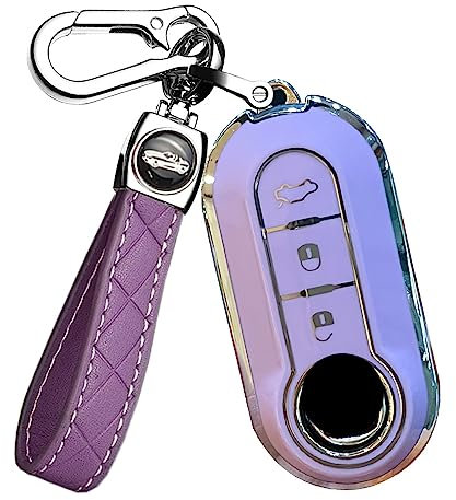 ontto Klapp Autoschlüssel Hülle Passt für FIAT Ducato 500 500L Panda Grande Punto Lancia Musa Schutzhülle TPU Schlüsselhülle Schlüsselgehäuse Schlüsselanhänger Schlüssel Etui Cover Zubehör-B Lila