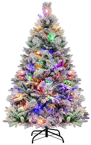 COSTWAY Sapin de Noël Artificiel 136 cm Lumineux LED, avec Aiguilles de Pin, 472 Branches, 160 Lumières LED et 26 Cônes de Pin, 8 Modes d'Éclairage, Décoration de Noël pour Maison, Entreprise, Magasin