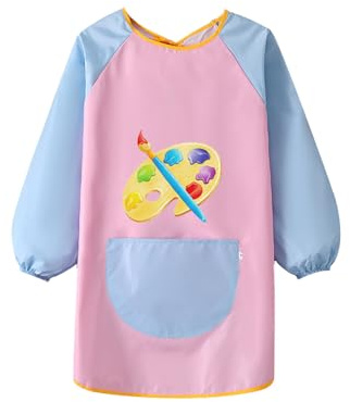 Voarge Malkittel Kinder,Wasserdicht Malschürze, für 6-12 Jahre Mädchen/Junge,Zweifarbige Nähte Malerkittel mit Ärmeln für Malen & Basteln Backen Kochen ,Pinsel