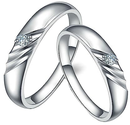 Vorsteckring Gold 750, Promise Ring Man Solitär Paarring Labor Geschaffener Diamant 0.06ct Runde Brillante Form Weiß Trauringe 18K Weißgold