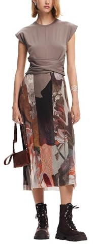 Desigual Vestido de Mujer de Manga Corta Nan, marrón, L
