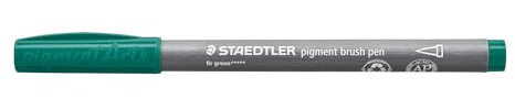 STAEDTLER brush pen pigment Arts, tannengrün, pigmentierte Premium-Zeichentusche, Pinselspitze für variable Linienbreite, wasserfest, schnelltrocknend, 10 brush pens im Kartonetui, 371-539