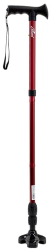 iLiving Walking Cane for Men and Women Foldable, Adjustable, and Free-Standing with Pivot Tip, Heavy-Duty Design Support up to 300 Pounds, Red