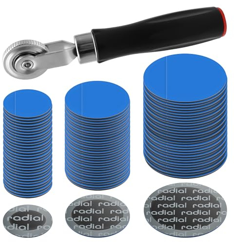ZOSANY 91PCS Tire Repair Kit,Tire Patches Puncture Repair Kit with Tire Patch Roller,Round Tire Patch Kit Heavy Duty 32mm 42mm 58mm,Tube Patch Repair Kit for Bike Motorcycle Car Truck