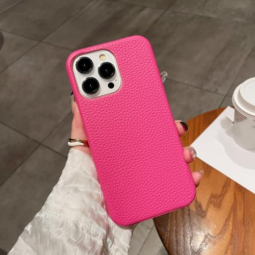 FORLUZ Custodia rigida in pelle antiurto con texture in pelle per iPhone 15 14 Pro Max 13 12 11 X XSMax XR 7 8 Plus SE MiNi Cover, rosa rosa, per iPhone 14