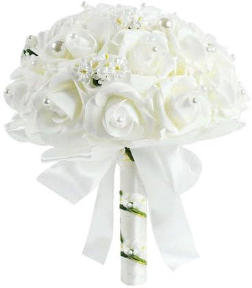 TVIVID Bouquet da sposa con rose artificiali in seta PE fiori bianchi rossi bouquet da sposa damigella d'onore bouquet fiori forniture per matrimoni