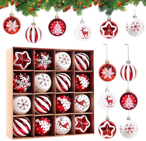 Weihnachtskugeln Kunststoff Klein 6cm - 16 STK Christbaumkugeln Rot Bruchsichere - Christbaumschmuck Weinachtsdekorationen Christmas Ball Set
