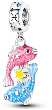 Glow In The Dark Birthday Birth Date Horoscope Star Sign Zodiac Month Charm Bead Pendant 925 Sterling Silver Compatible With Pandora Charm Moments Bracelet (Pisces)