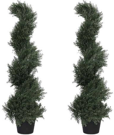THE BLOOM TIMES 3ft Spiral Artificial Topiary Trees Set of 2, 36 inch Faux Cedar Trees for Outdoor Planters - Fake Twist Cypress Plants for Garden Front Porch Indoor Outside Decor 3 Foot
