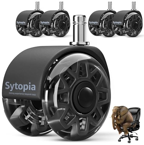 Sytopia Office Chair Wheels Replacement-2.5 Inch, Heavy Duty Caster Wheels Set of 5 for Carpet and Hardwood Floors Replace Office Chair Mat Universal Size(11x22 mm) Fits 99%-Black