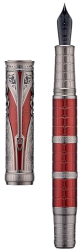 Hongdian D5X Füllfederhalter, Rote Farbe, Extra-feine Feder, Qin-Dynastie Retro, Chinesische Totem-Gravur, Glatte Schreibfeder mit Konverter und Federset