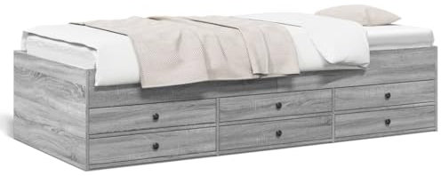 Keyroto Tagesbett 90x200 mit Schubladen Tagesbett Holz Bett mit Stauraum Einzelbett mit Schubkästen Jugendbett Holzwerkstoff-Grau Sonoma-90 x 200 cm