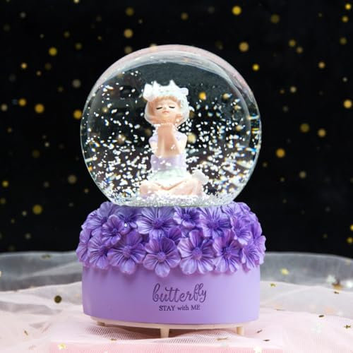 Musical Snow Globe Crystal Ball, 3D Rotating Fairy Tale Sweet Princess Crystal Ball Music Box with Colorful LED Light & Melody Musical Christmas New Year Birthday Gift Decor Artware for Adults