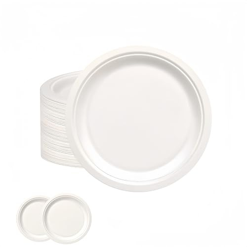 Pappteller 50 stück 15cm klein,Pearl White Runde einweggeschirr,Zuckerrohr Einweg Geschirr Biologisch Einwegteller Pappteller für Partys, Grillabende, Kindergeburtstage, Hochzeiten, Picknicks