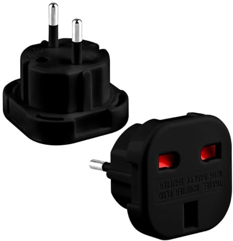 Thyonta 2 Pcs Portable UK to EU Plug Adapter – Trip Essential Accessory Durable and Reliable British to European Power Converter for Business Trips and Vacations (Black/White)