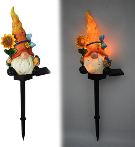 TimoBifu Lumières solaires sur piquet fantôme d'Halloween, citrouille, statue squelette d'Halloween pour allée, pelouse, terrasse (nain orange)