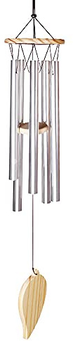Windspiele mit Sanftem Melodischem Klang, Glockenspiele aus Aluminiumrohren,6 Rohre Draußen Windspiele, Hängende Dekorationen, für den Garten zu Hause Im Büro Heimdekoration(Silber)
