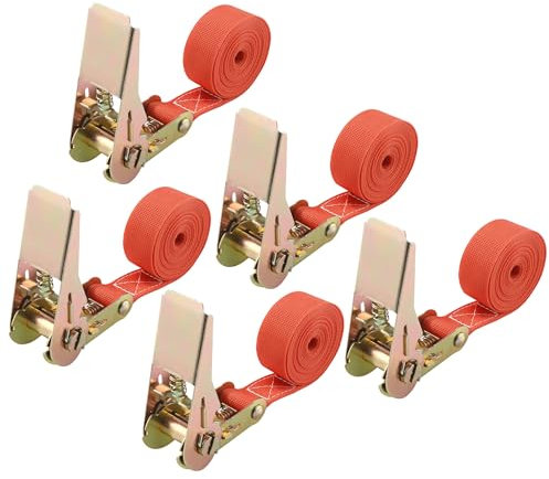 5 Pièces Sangle A Cliquet, Sangles à cliquer 25 mm x 2 m, Charge Maximale 900 kg, Sangles d'arrimage Convient aux Remorques,Camions, Voitures, Motos, Vélos, Sangle arrimage Selon DIN en 12195-2–Orange